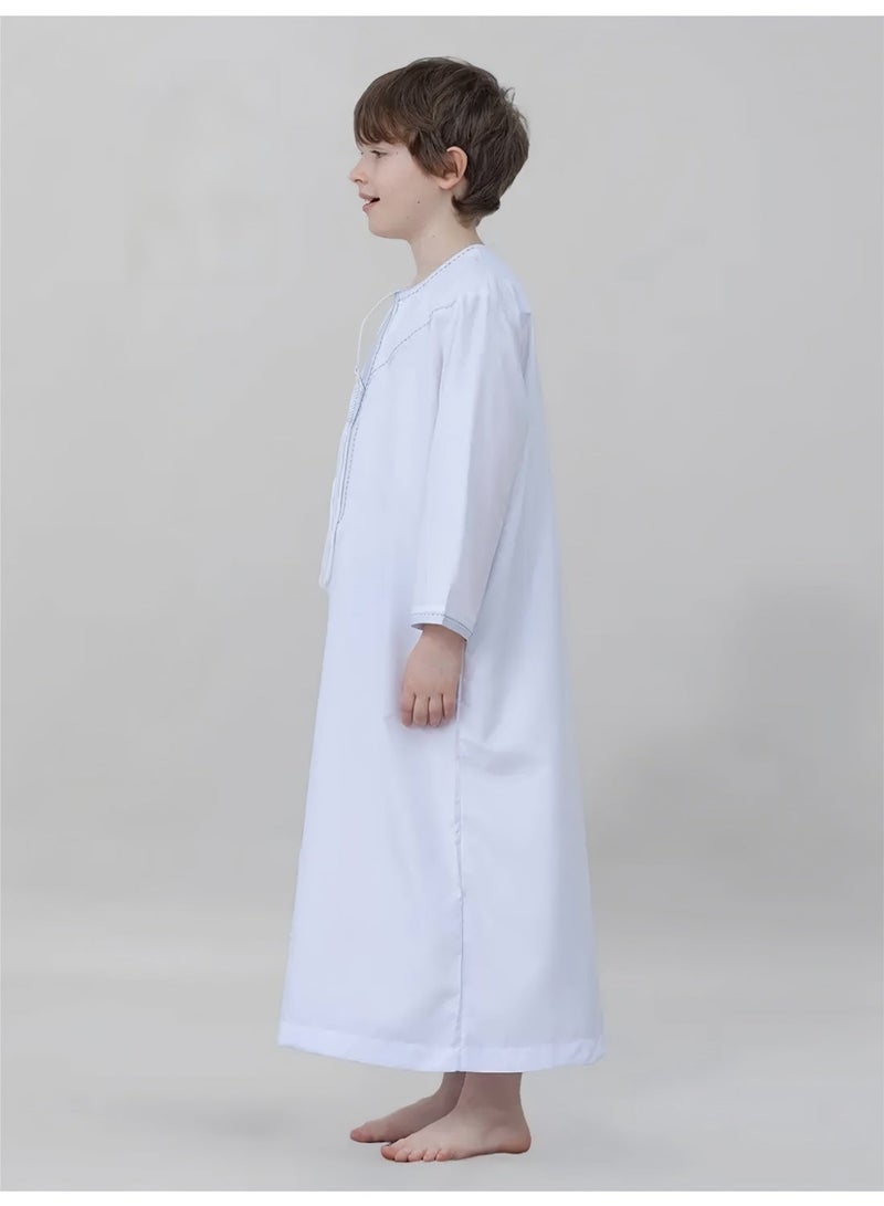 Alhadeel Boy's Emirati Kandura, Stitched Traditional Kids Arabic Kandora,Thobe, Dishdasha,Kaftan for Boys,Long Sleeve,with Side Pocket and Hidden Zipper Detail - Image 4